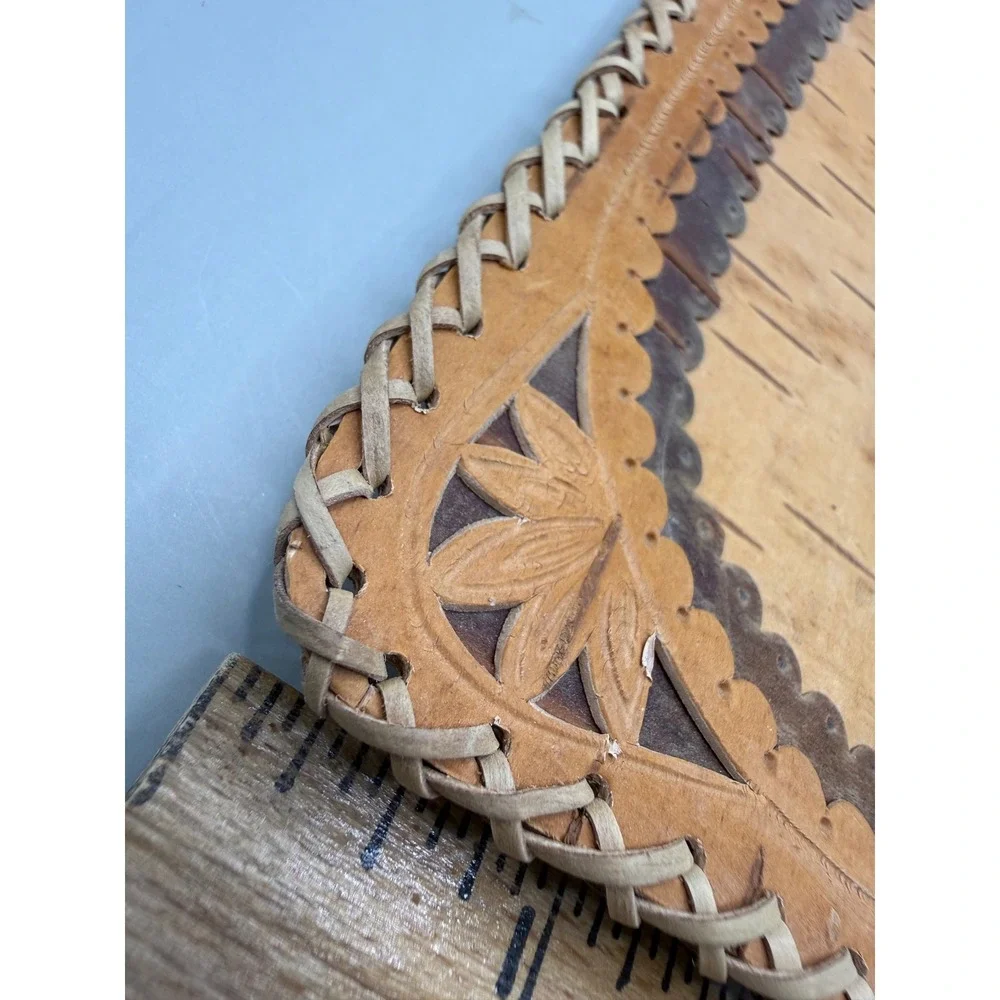Vintage European MCM Birch Bark Photo Frame Hand Carved Floral 5.5x3.5 Rustic